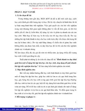 Sáng kiến kinh nghiệm Hình thành tư duy khái quát hóa một số dạng bài tập hóa học cho học sinh, ứng dụng để giải nhanh bài tập trắc nghiệm Hóa học
